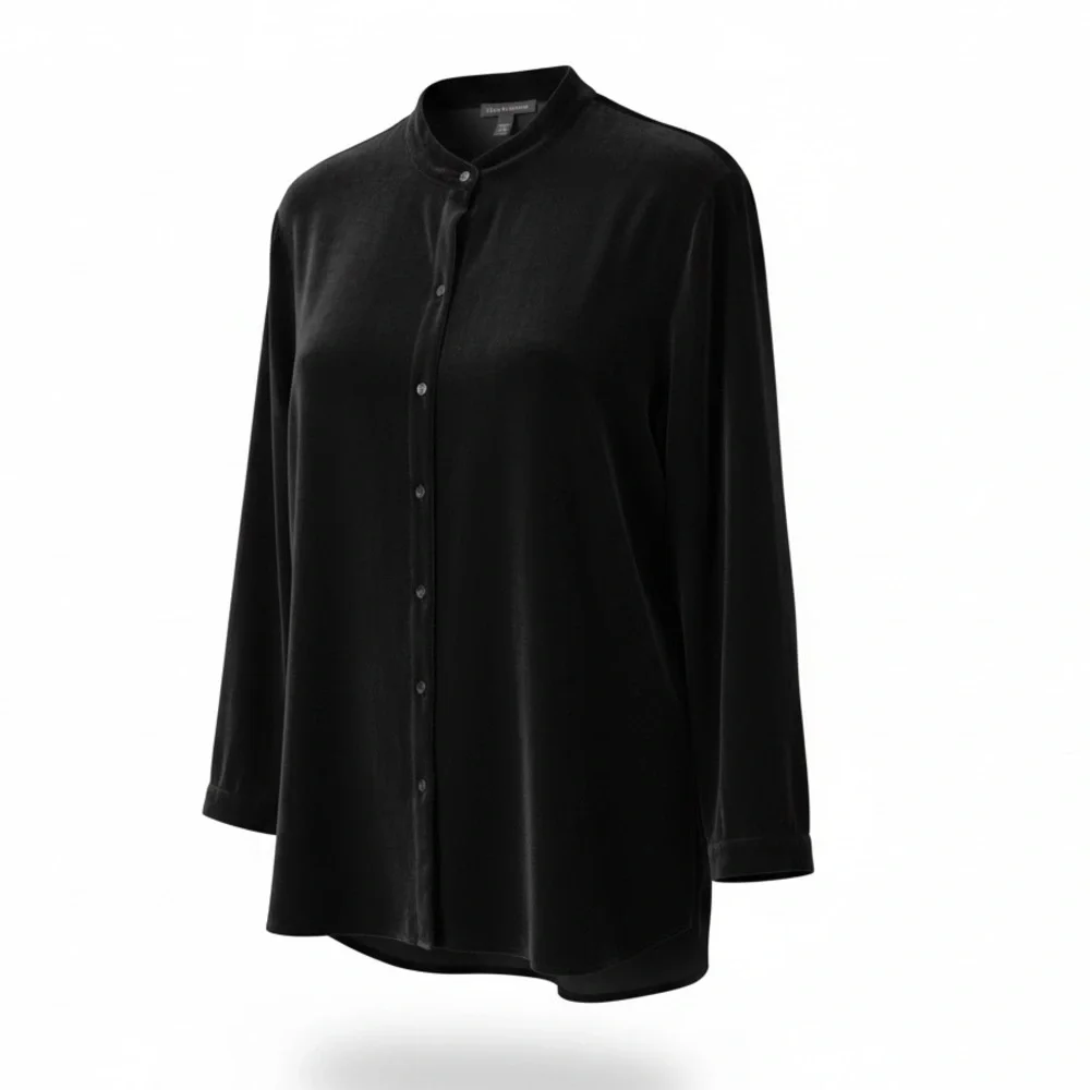 Eileen Fisher Black Velvet Mock Neck Tunic Top Sz. L - Picture 1 of 5